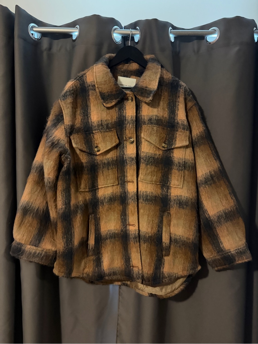 American Eagle Plaid Wool Blend Barn Jacket Shacket